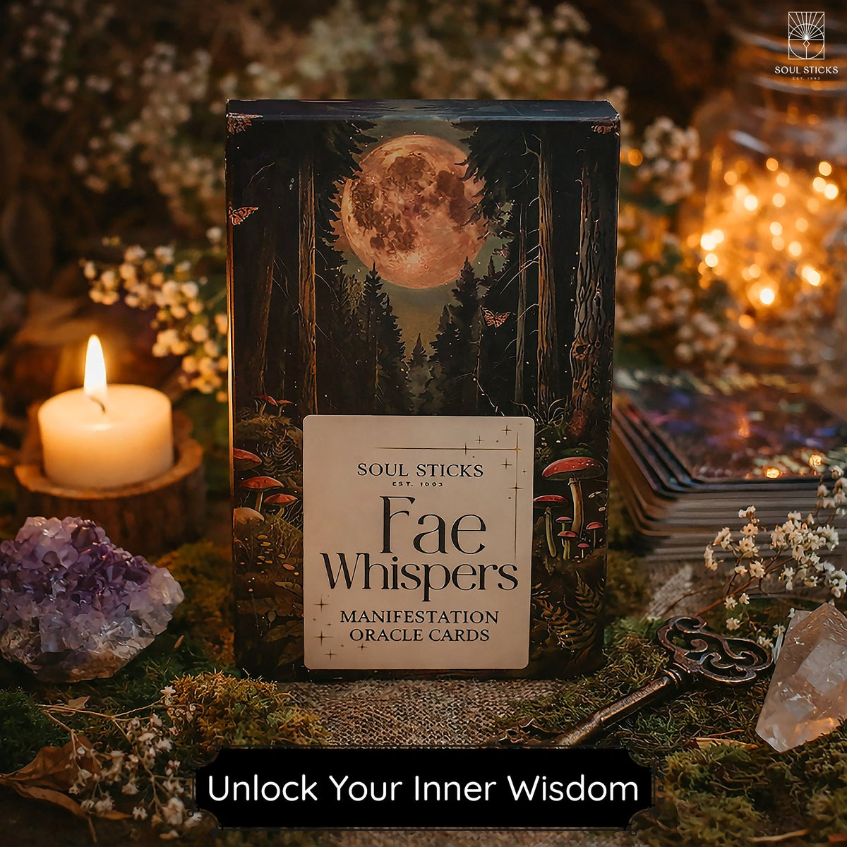Fae Whispers oracle cards with fairy and nature artwork