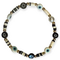 White & Black Clay w/Pearl 4mm Evil Eye Bracelet