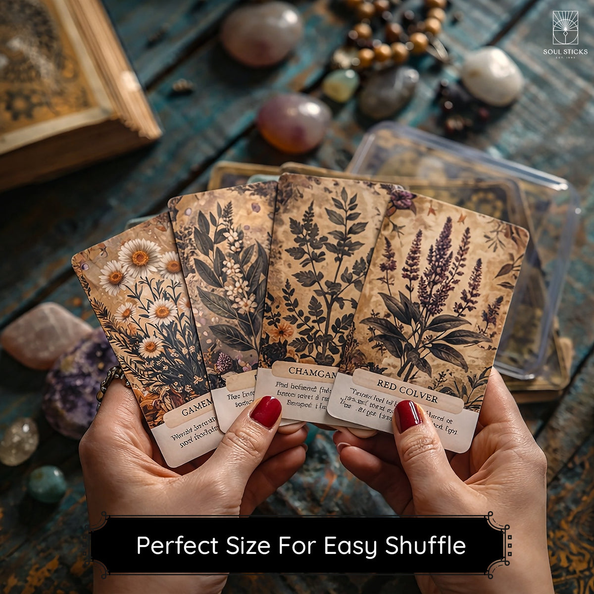 Magical Herbal Whispers oracle card close-up