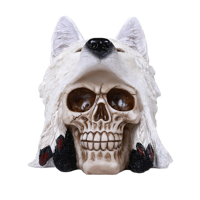 White Wolf Warrior Skull Figurine