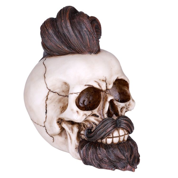 Dapper Skull with Hair & Beard Figurine