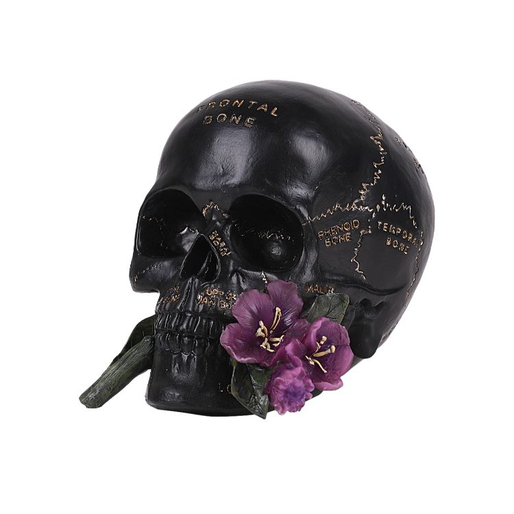 Paranormal Anatomy Skull with Purple Flowers Figurine