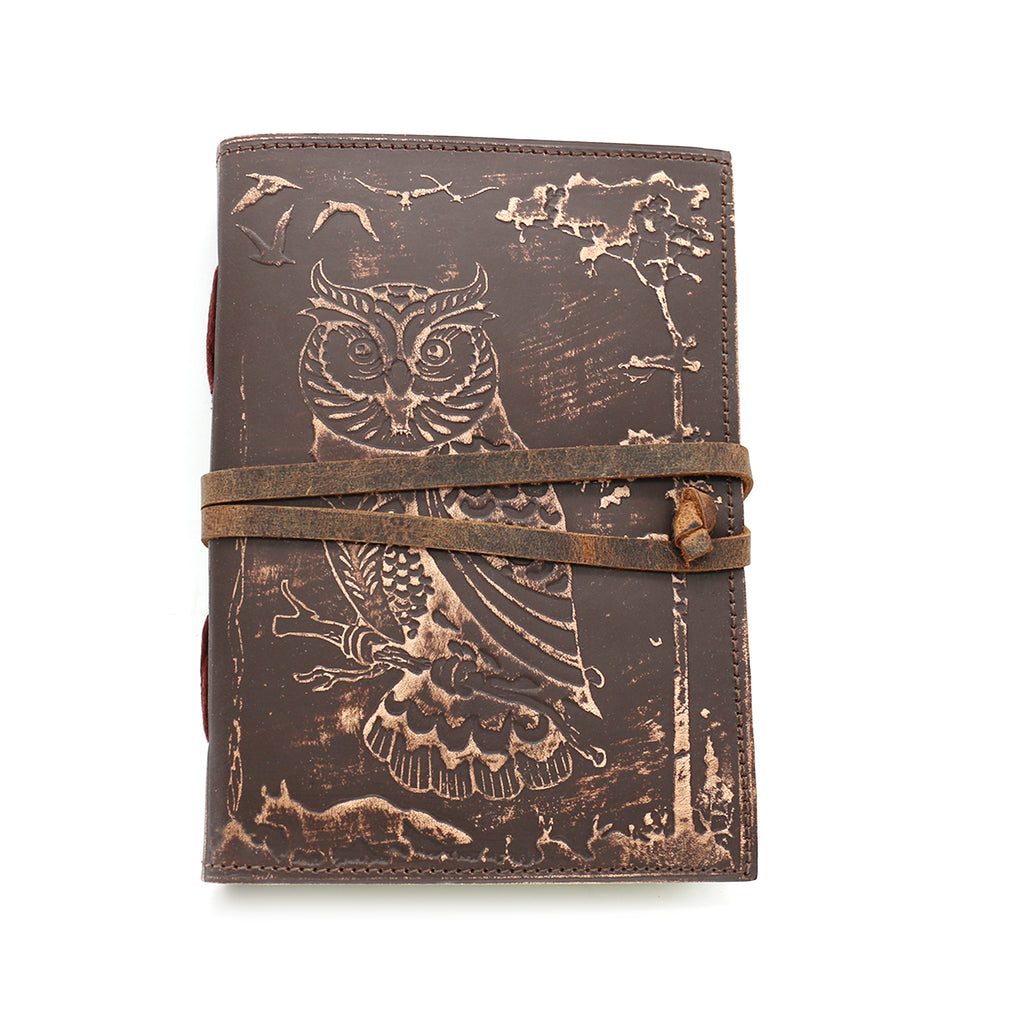 Owl Embossed Blank Leather Journal