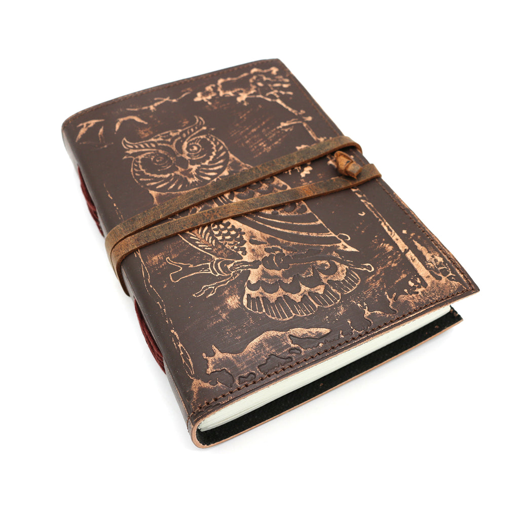 Owl Embossed Blank Leather Journal