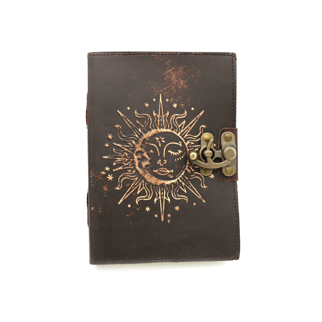 Sun & Moon Embossed Blank Leather Journal