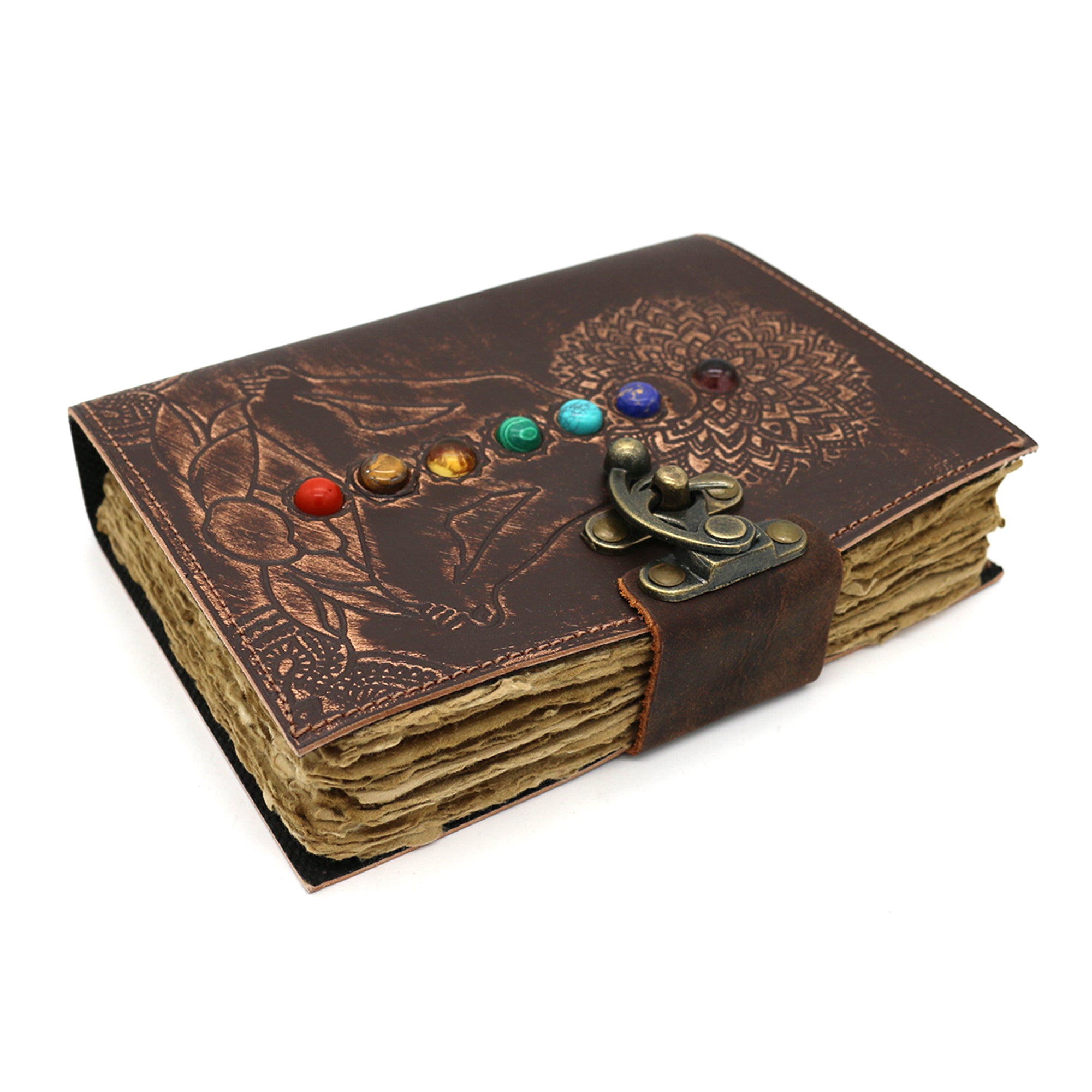 7 Chakras w/Stones Embossed  Blank Leather Journal