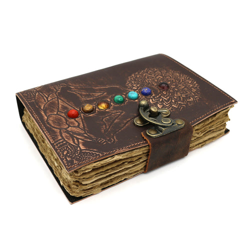 7 Chakras w/Stones Embossed  Blank Leather Journal