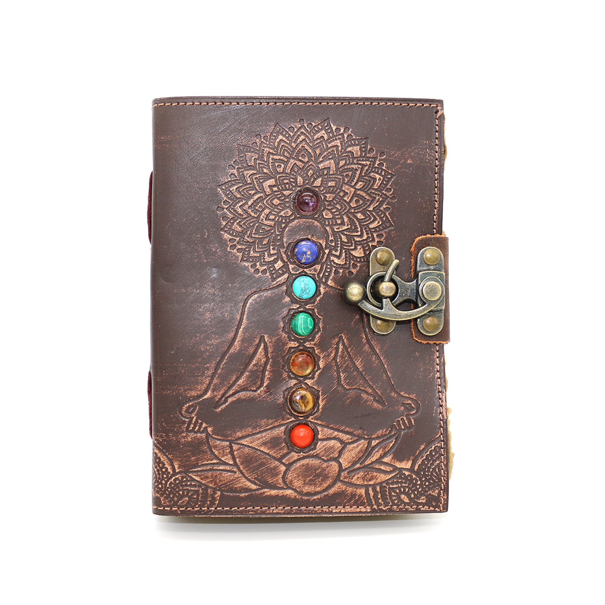 7 Chakras w/Stones Embossed  Blank Leather Journal