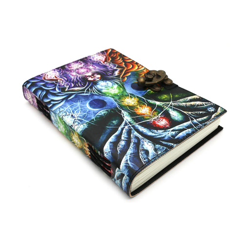 7 Chakra Tree Embossed Blank Leather Journal