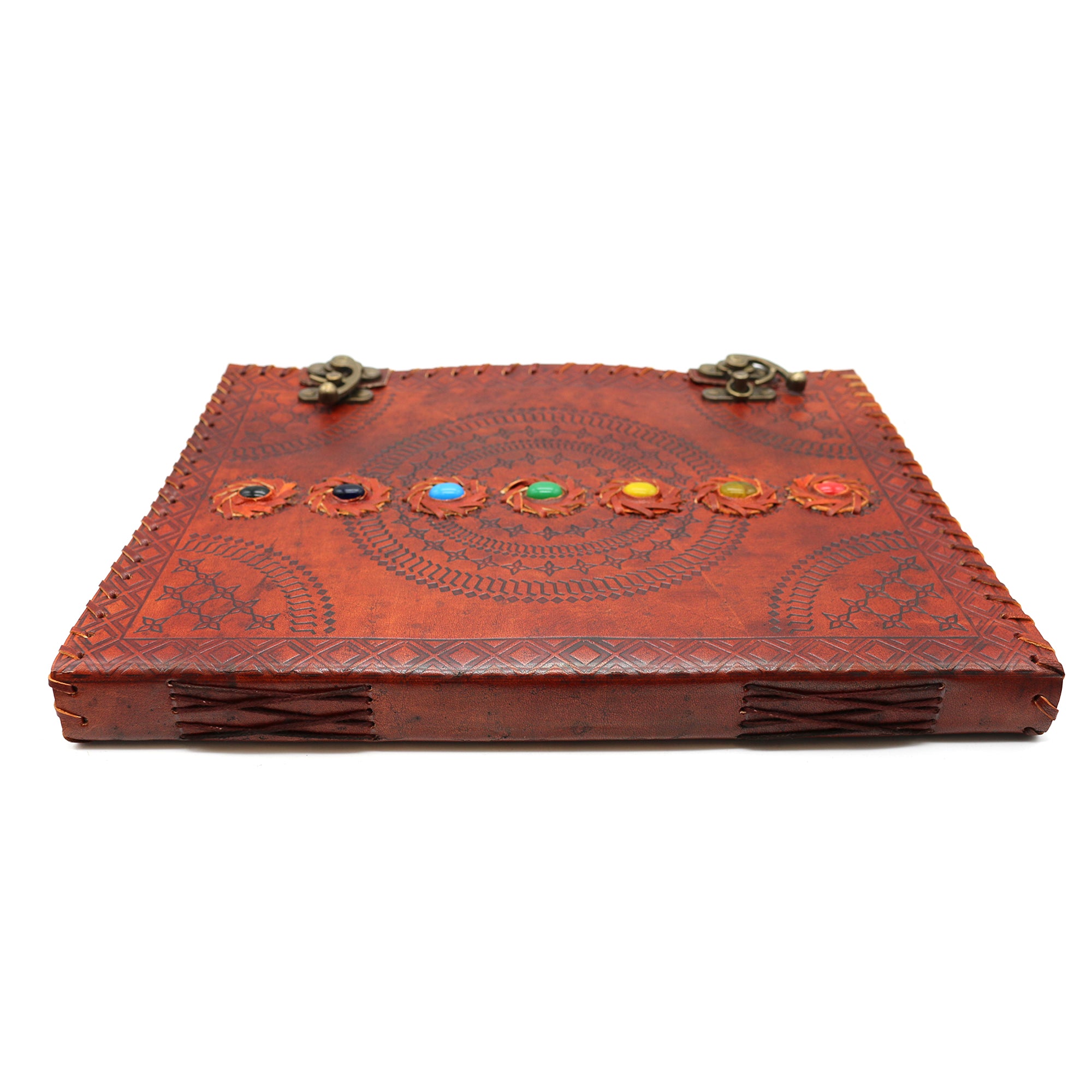 7 Chakras with Stones Embossed Blank Leather Journal