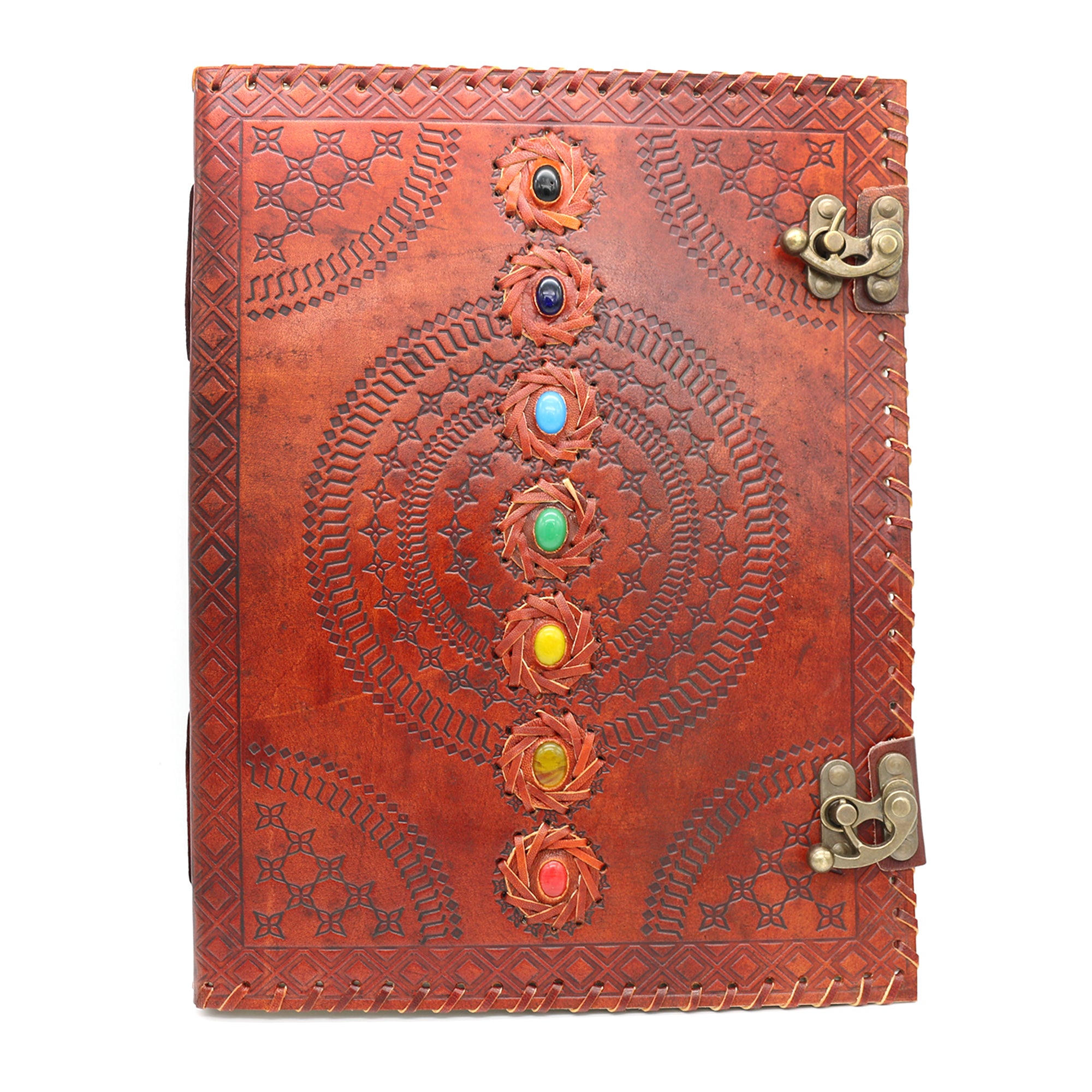 7 Chakras with Stones Embossed Blank Leather Journal