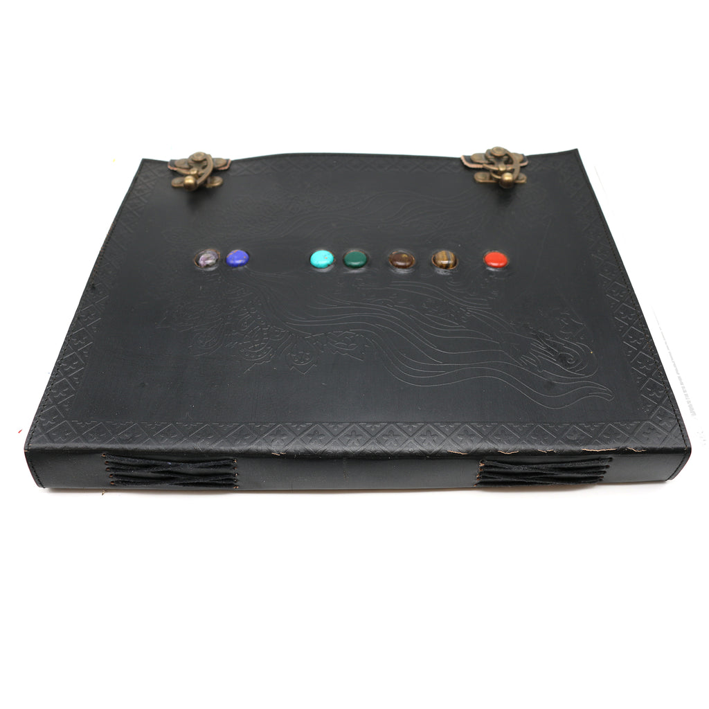 Black 7 Chakra Goddess Embossed Blank Leather Journal