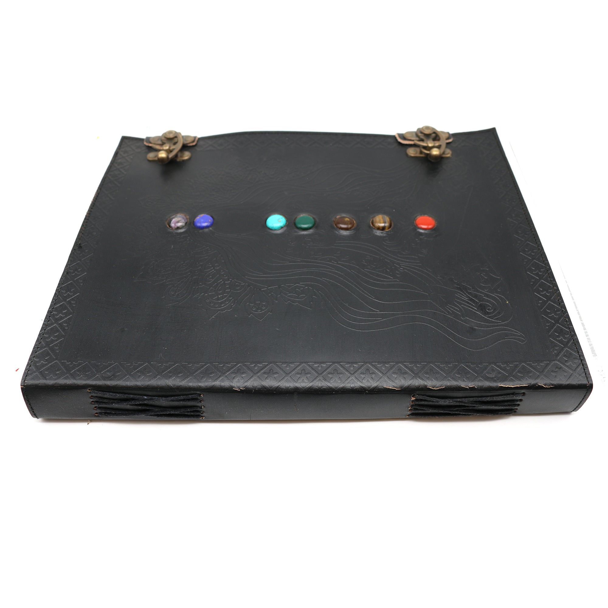 Black 7 Chakra Goddess Embossed Blank Leather Journal
