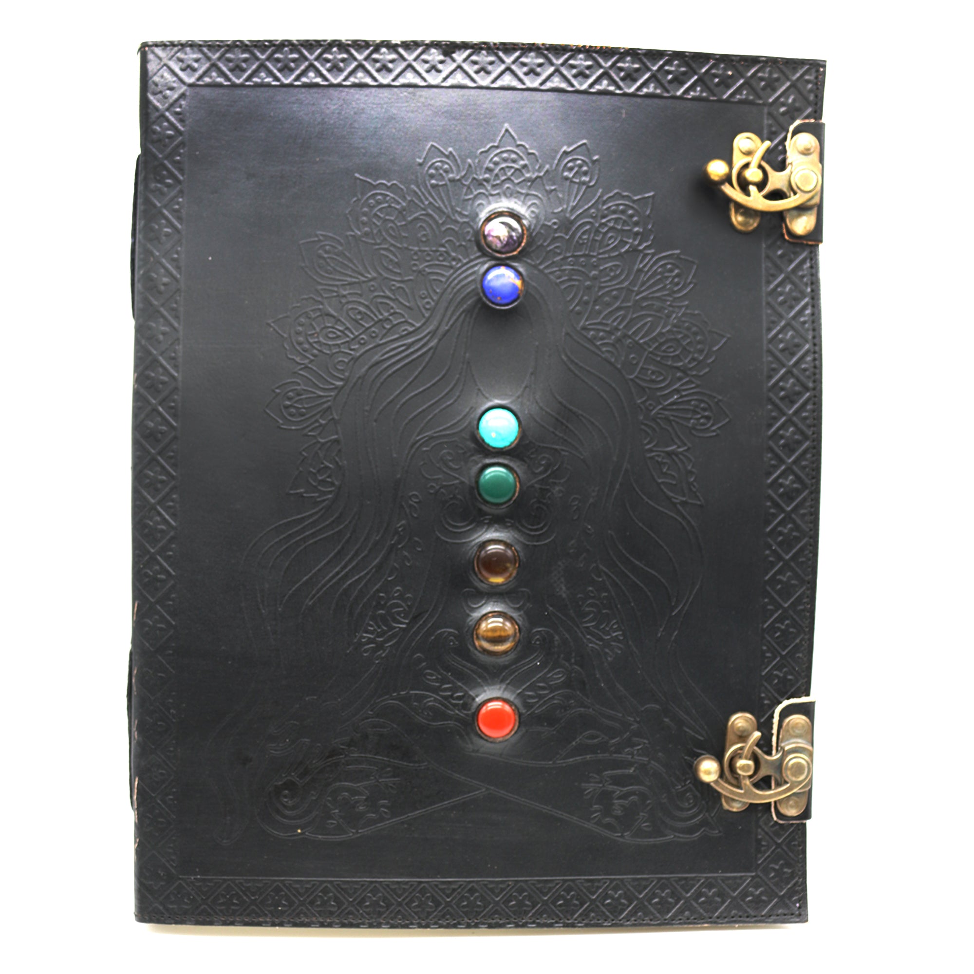 Black 7 Chakra Goddess Embossed Blank Leather Journal