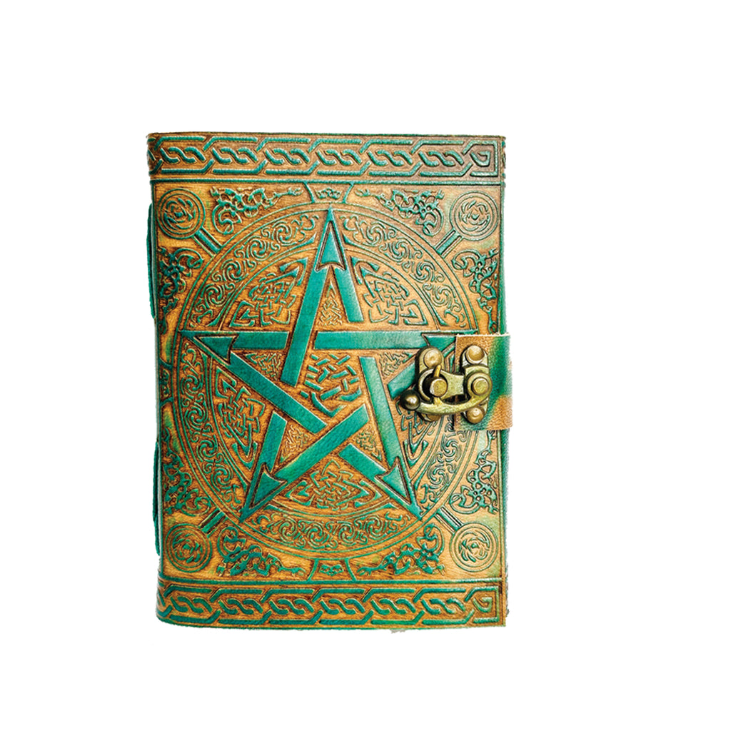 Turquoise Pentacle Embossed  Blank Leather Journal