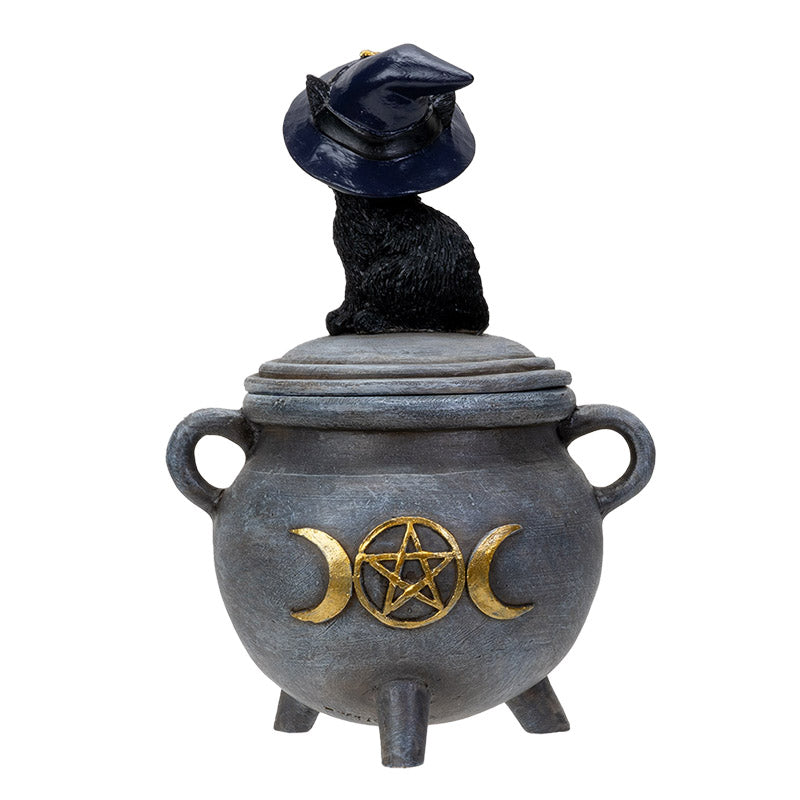 Black Cat Witch Hat Cauldron Trinket Box