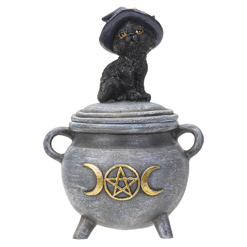 Black Cat Witch Hat Cauldron Trinket Box