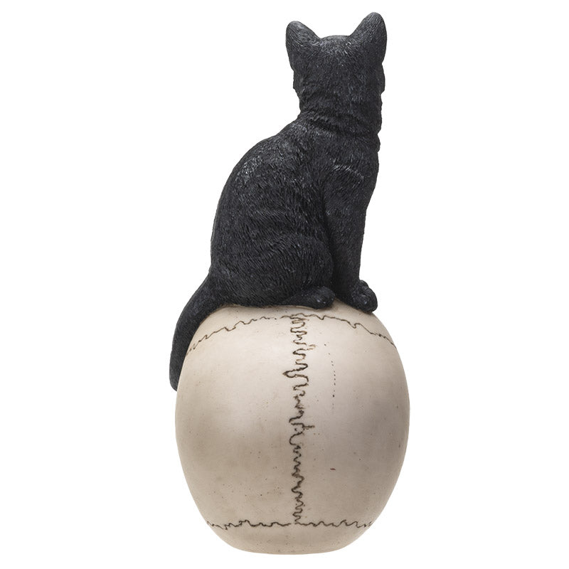 Witching Hour Black Cat on Skull Figurine