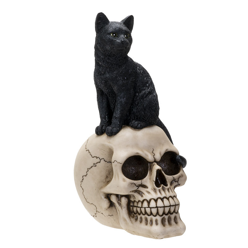 Witching Hour Black Cat on Skull Figurine