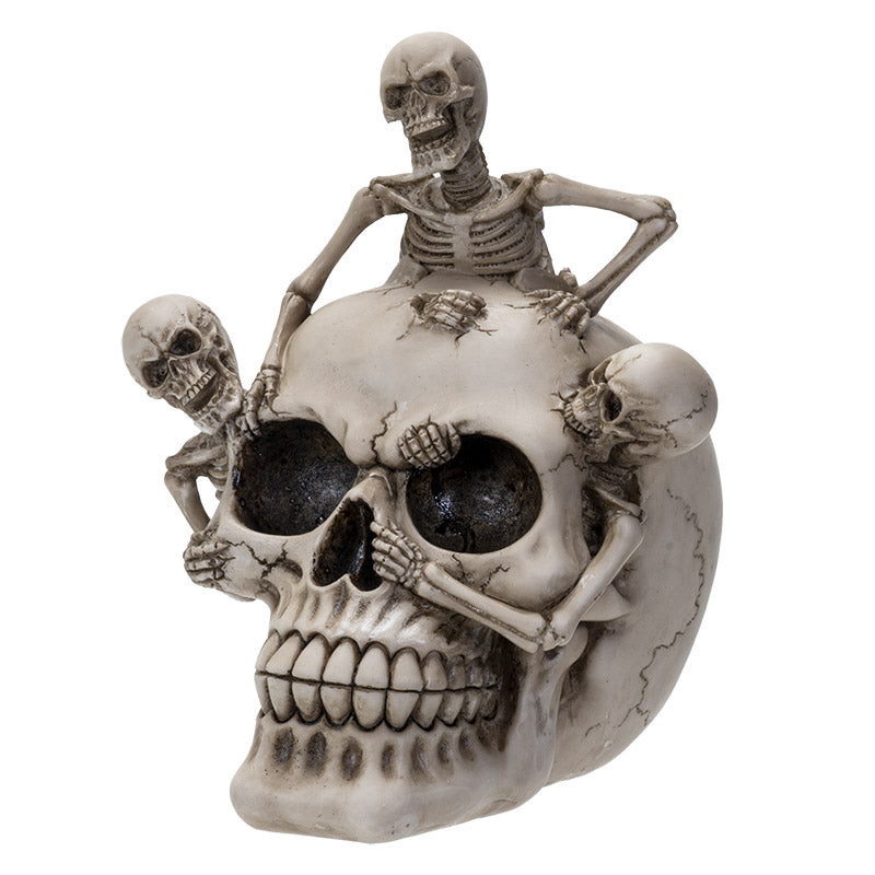 Skull with 3 Climbing Skeletons Statue