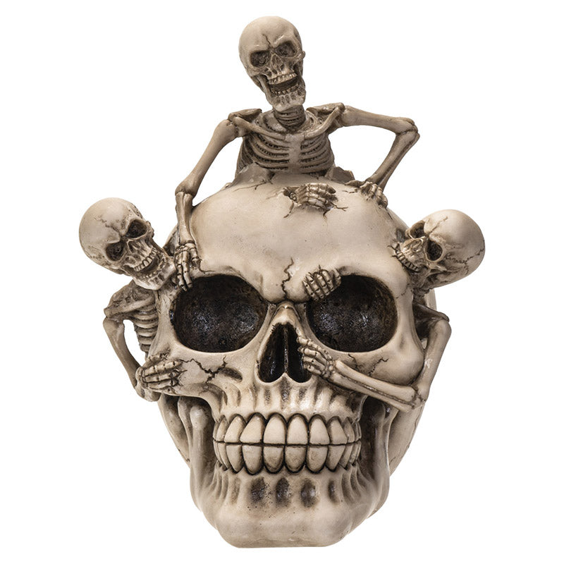 Skull with 3 Climbing Skeletons Statue