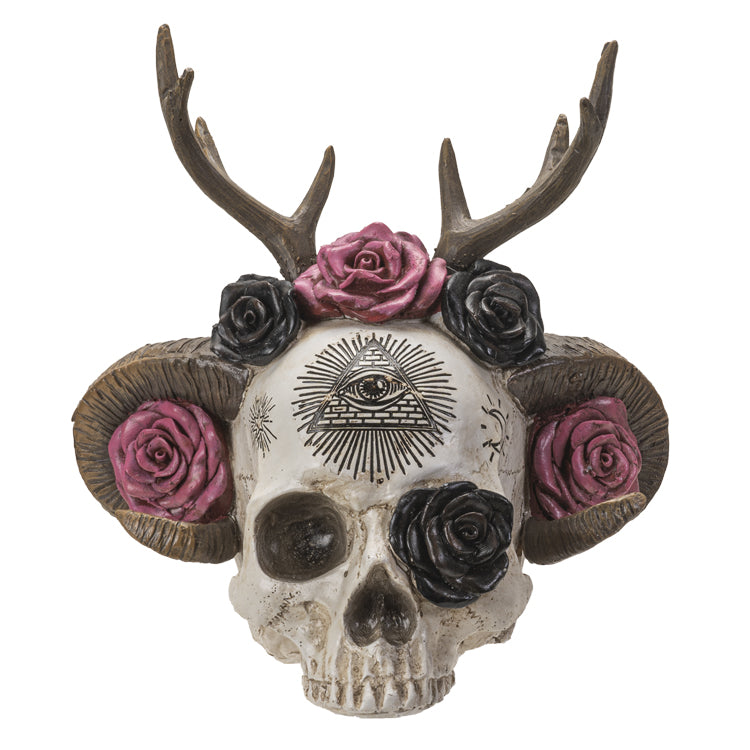 Roses Wiccan Skull with Antlers