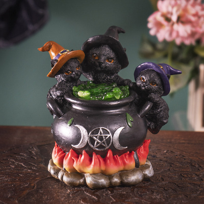 Wiccan Kittens LED Cauldron Figurine