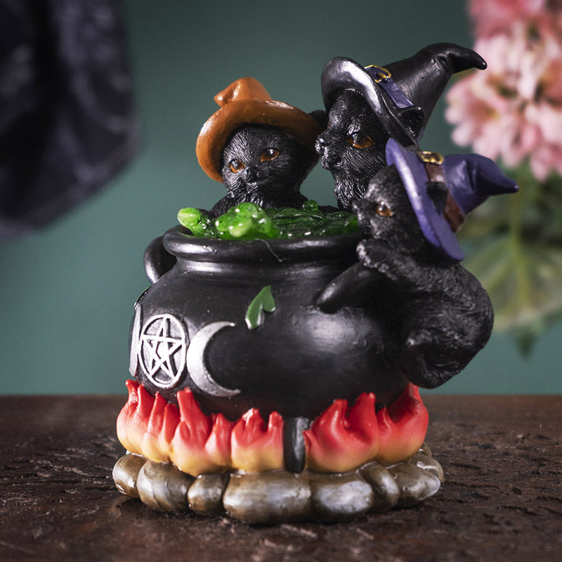 Wiccan Kittens LED Cauldron Figurine