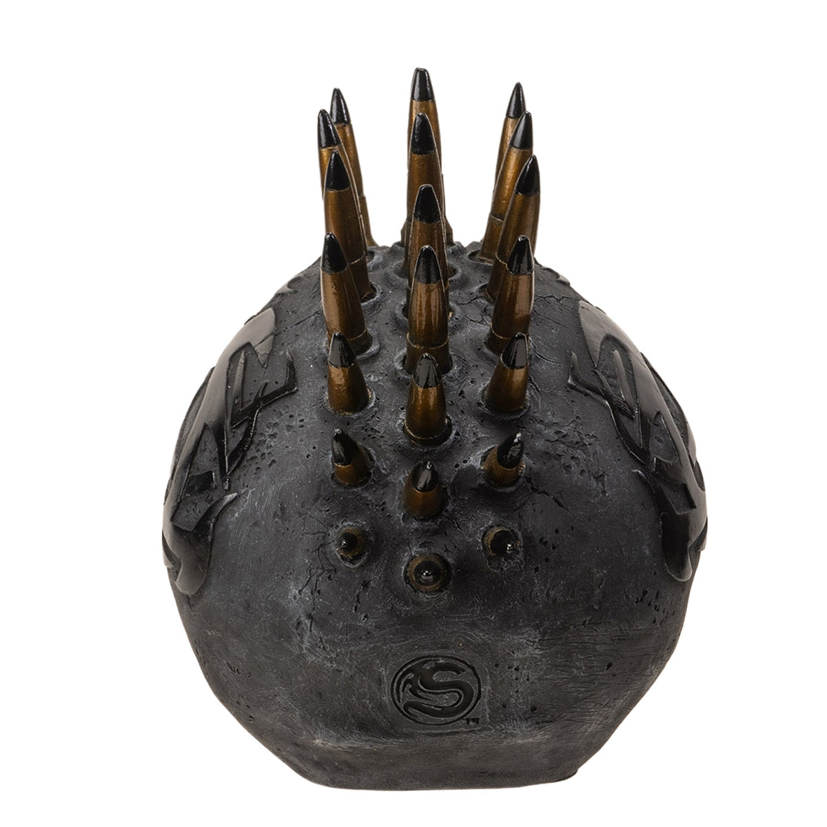 Black & Gold Bullet Shell Mohawk Tattoo Skull Figurine
