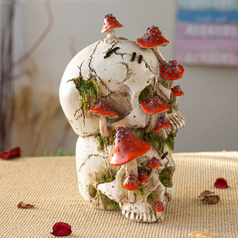 Skull with Red Mushrooms