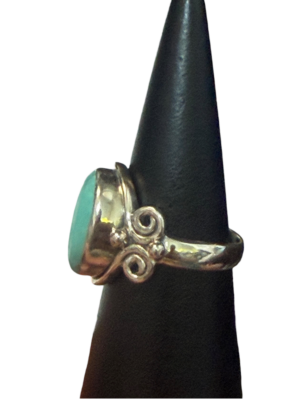 Mexican Turquoise Oval with Spirals Sterling Silver Ring