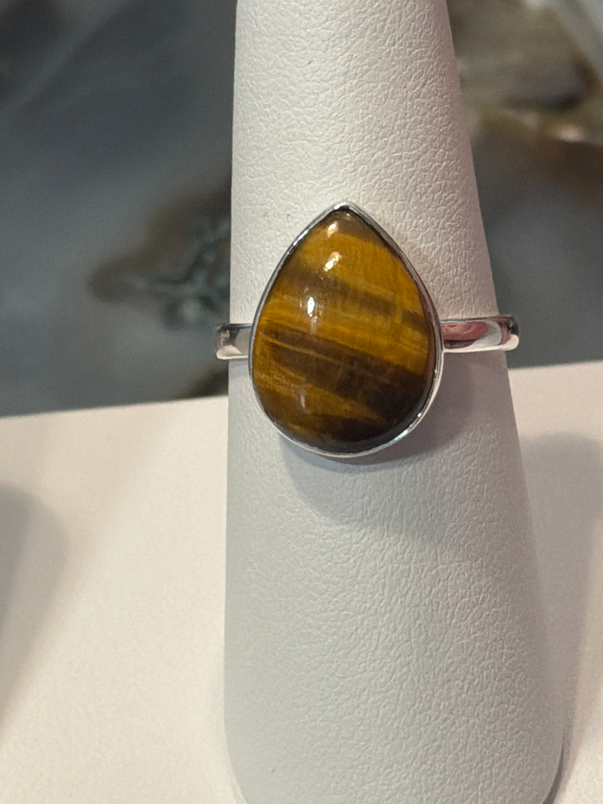 Tiger Eye Drop Sterling Silver Ring
