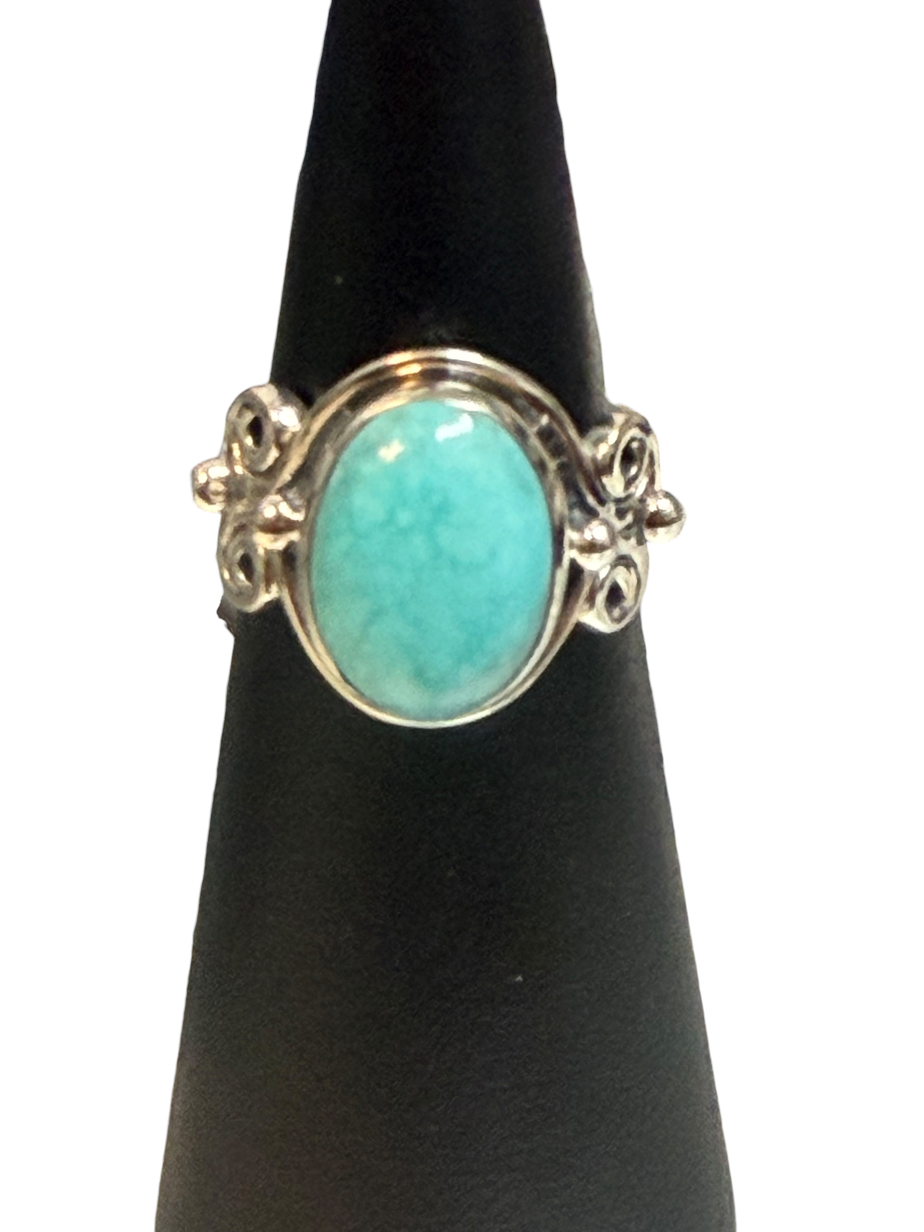 Mexican Turquoise Oval with Spirals Sterling Silver Ring