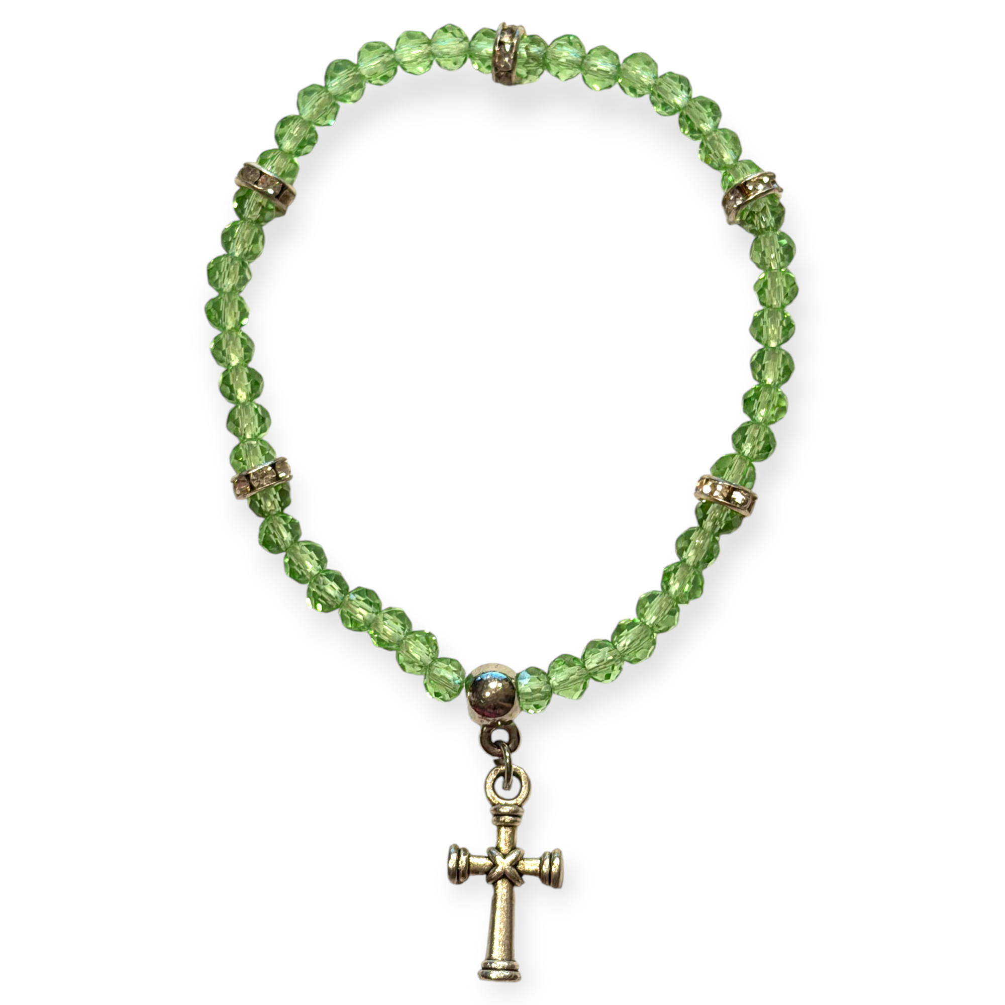 Peridot Green w/Cross Charm 4mm Bracelet