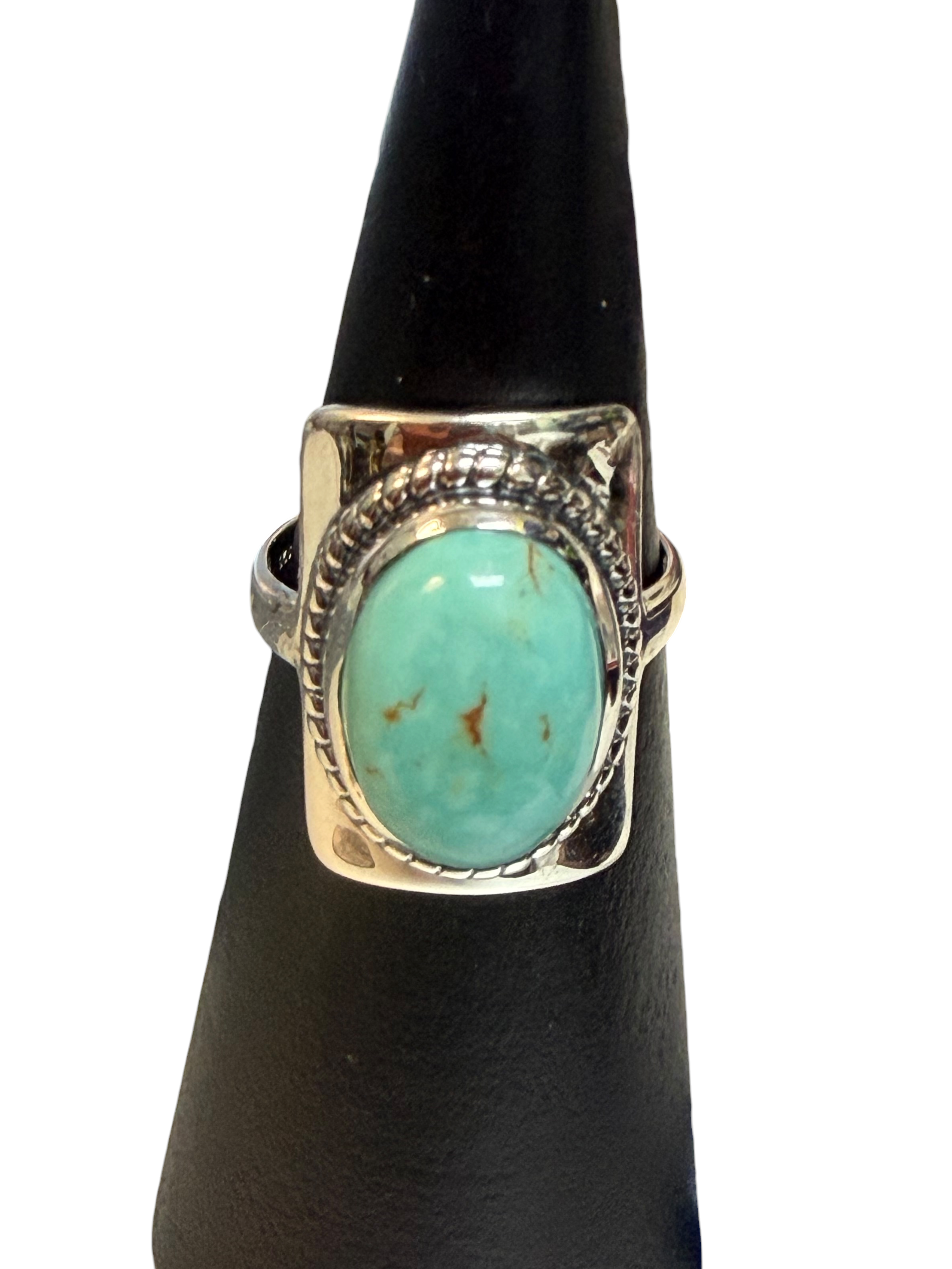 Mexican Turquoise Oval with Rectangle Base Sterling Silver Ring