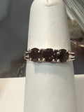 Smokey Quartz Three Stone Sterling Silver Ring