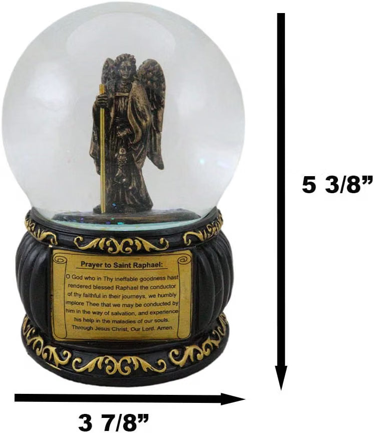Prayer to Saint Raphael Glitter Water Globe with Prayer Plaque