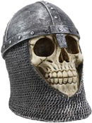 Medieval Knight Skull with Helmet and Head Coif Statue