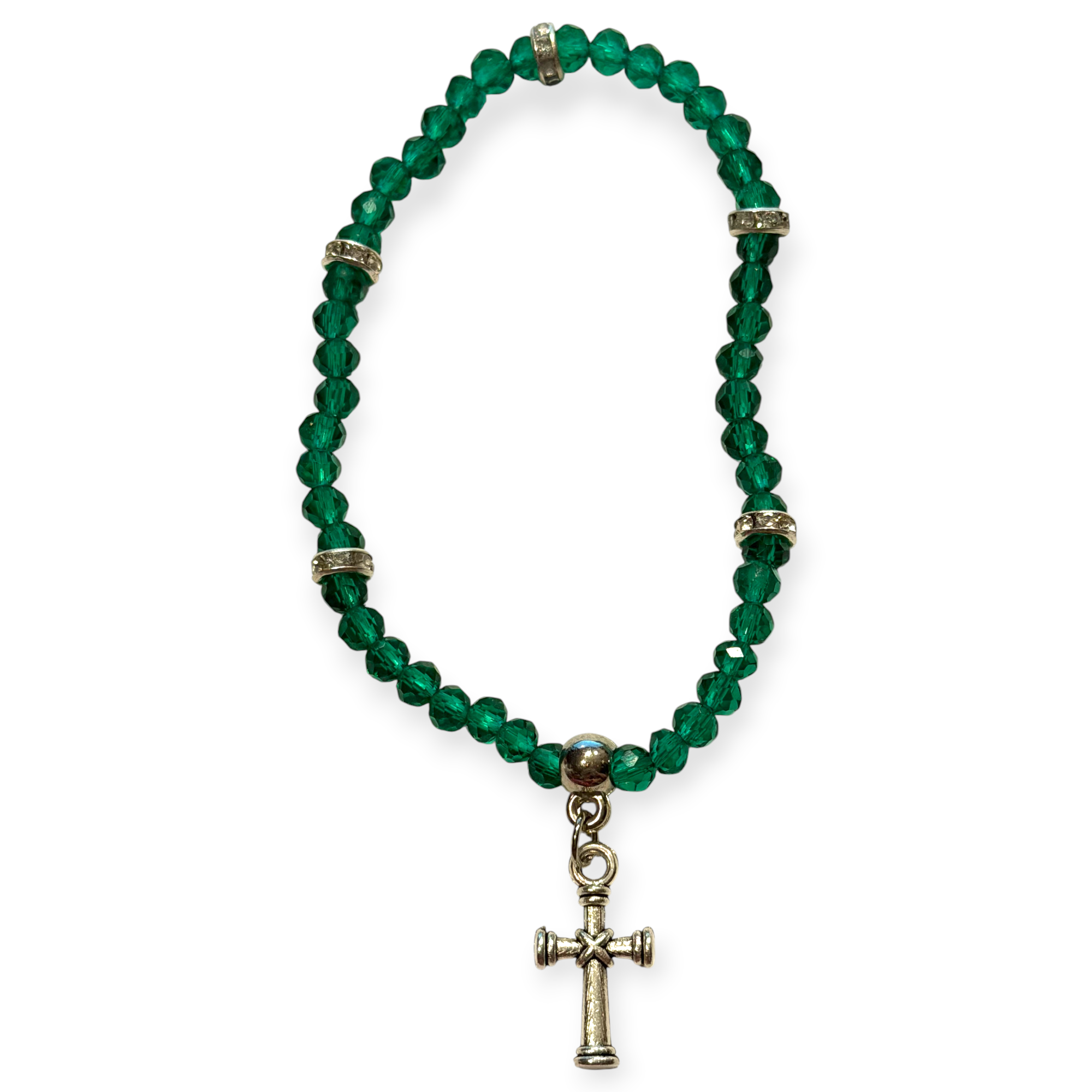 Emerald Green w/Cross Charm 4mm Bracelet