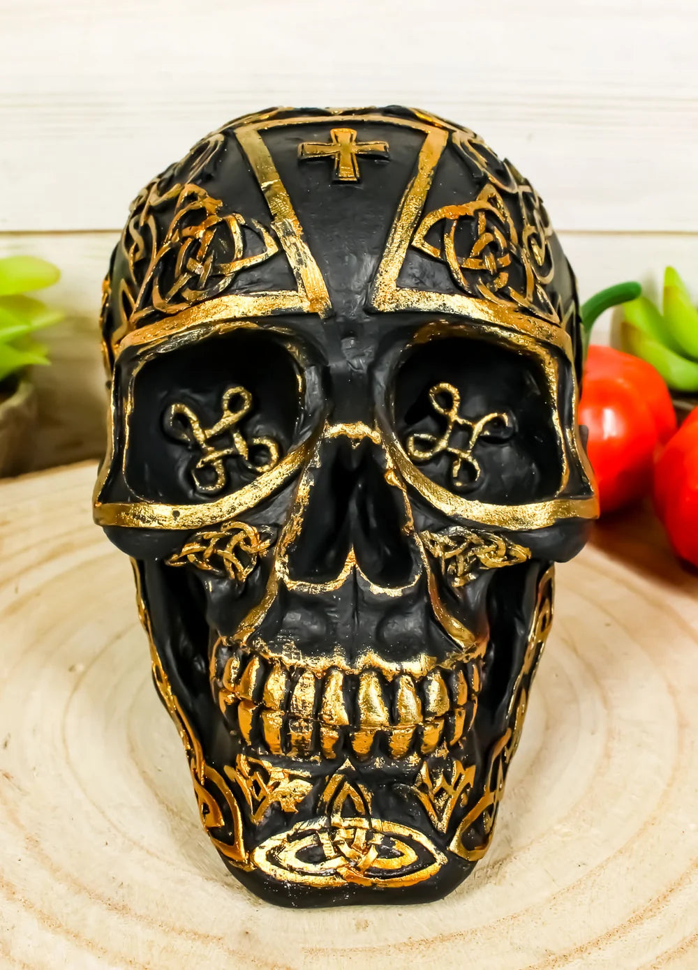 Celtic Trinity Knotwork Crusader Templar Knights Cross Black Gold Skull Statue