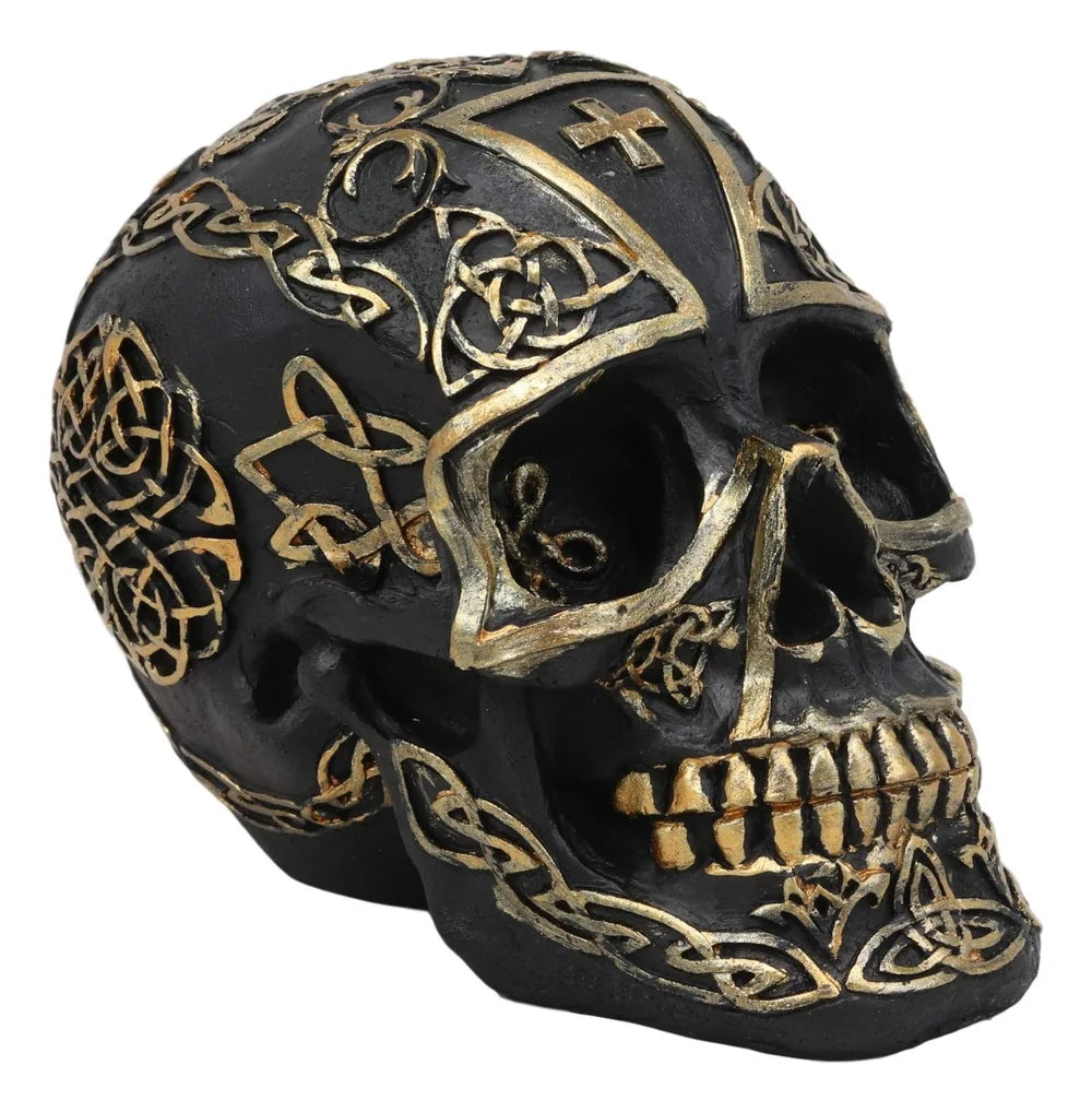 Celtic Trinity Knotwork Crusader Templar Knights Cross Black Gold Skull Statue