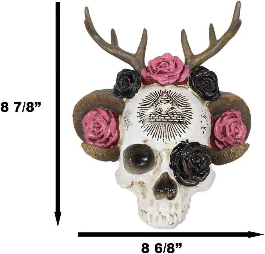 Roses Wiccan Skull with Antlers