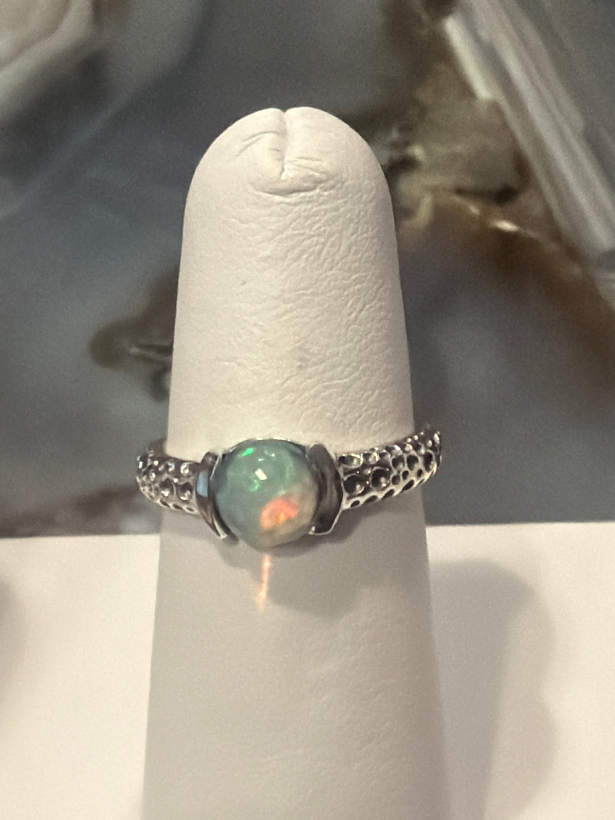 Ethiopian Opal Simple Dot Round Sterling Silver RIng