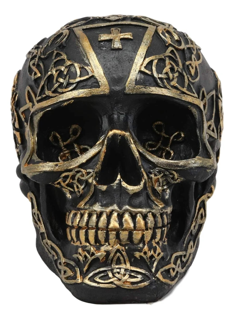 Celtic Trinity Knotwork Crusader Templar Knights Cross Black Gold Skull Statue