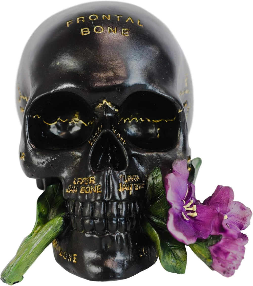 Paranormal Anatomy Skull with Purple Flowers Figurine