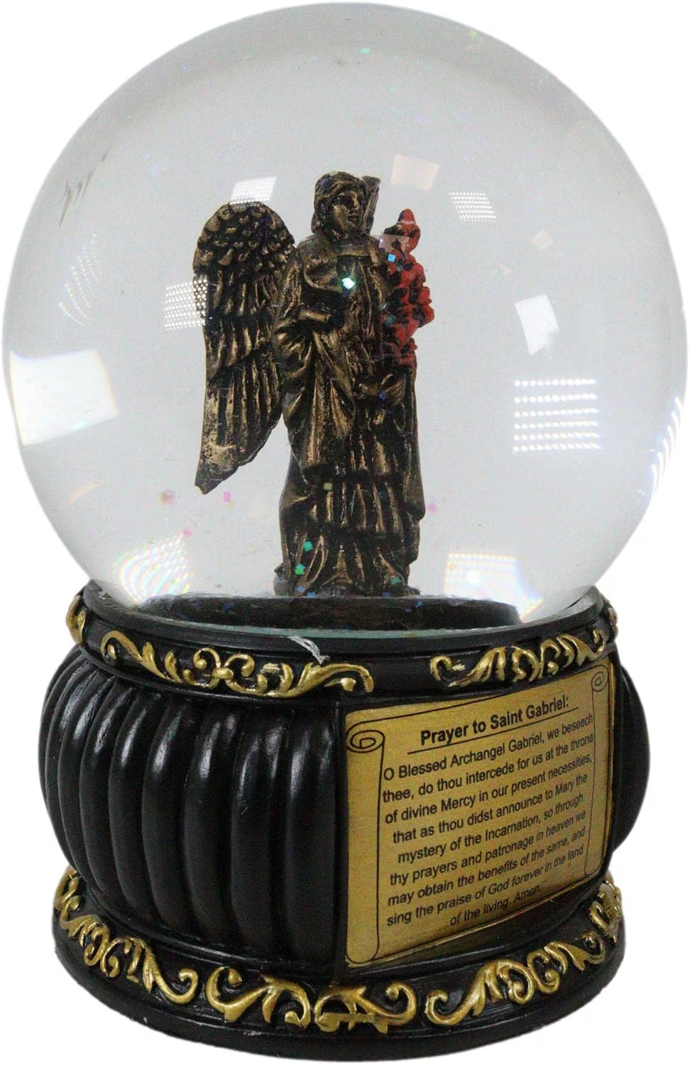 Prayer to Saint Gabriel Glitter Water Globe with Prayer Plaque