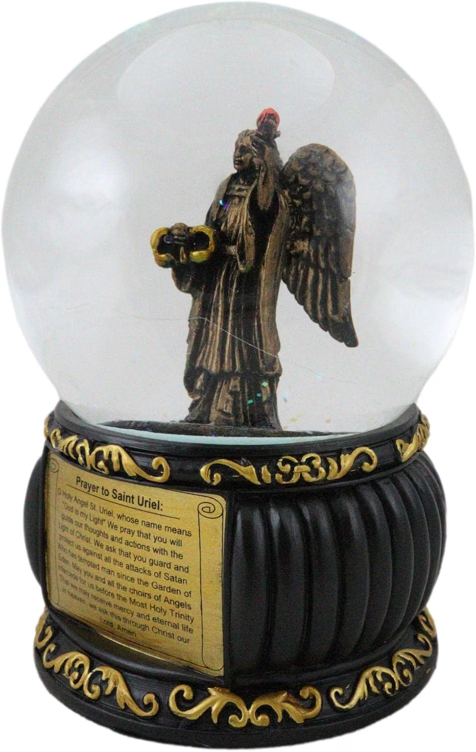 Prayer to Saint Uriel Glitter Water Globe with Prayer Plaque