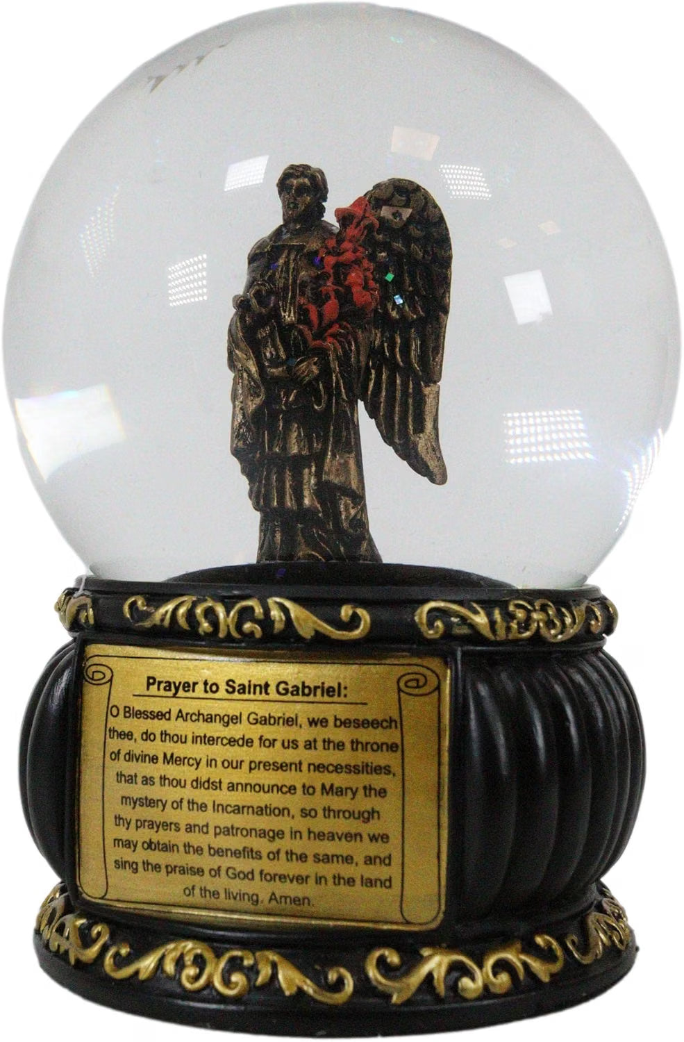 Prayer to Saint Gabriel Glitter Water Globe with Prayer Plaque