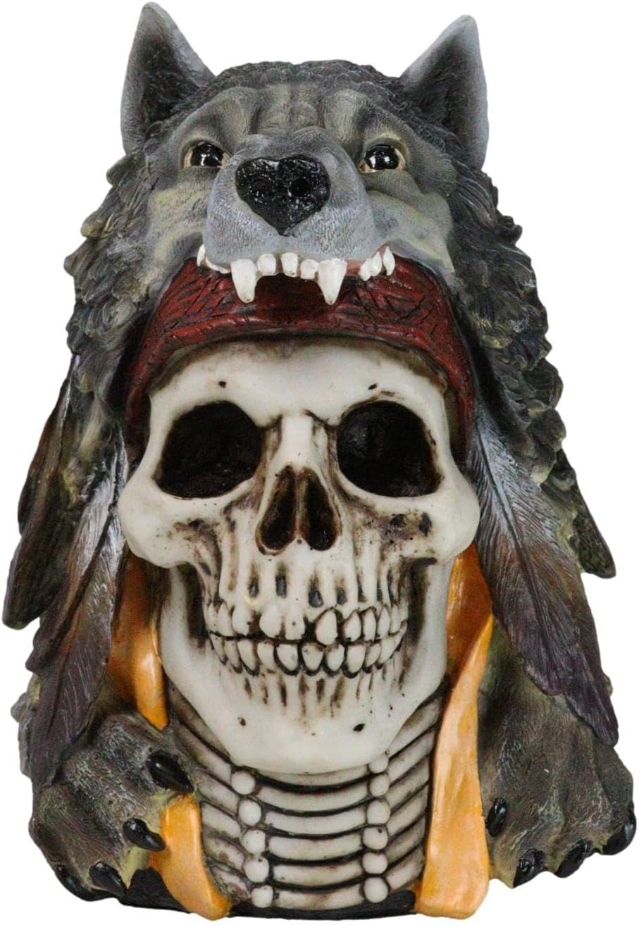 Koitsenko Warrior Skull Statue — Kiowa Wolf Headdress