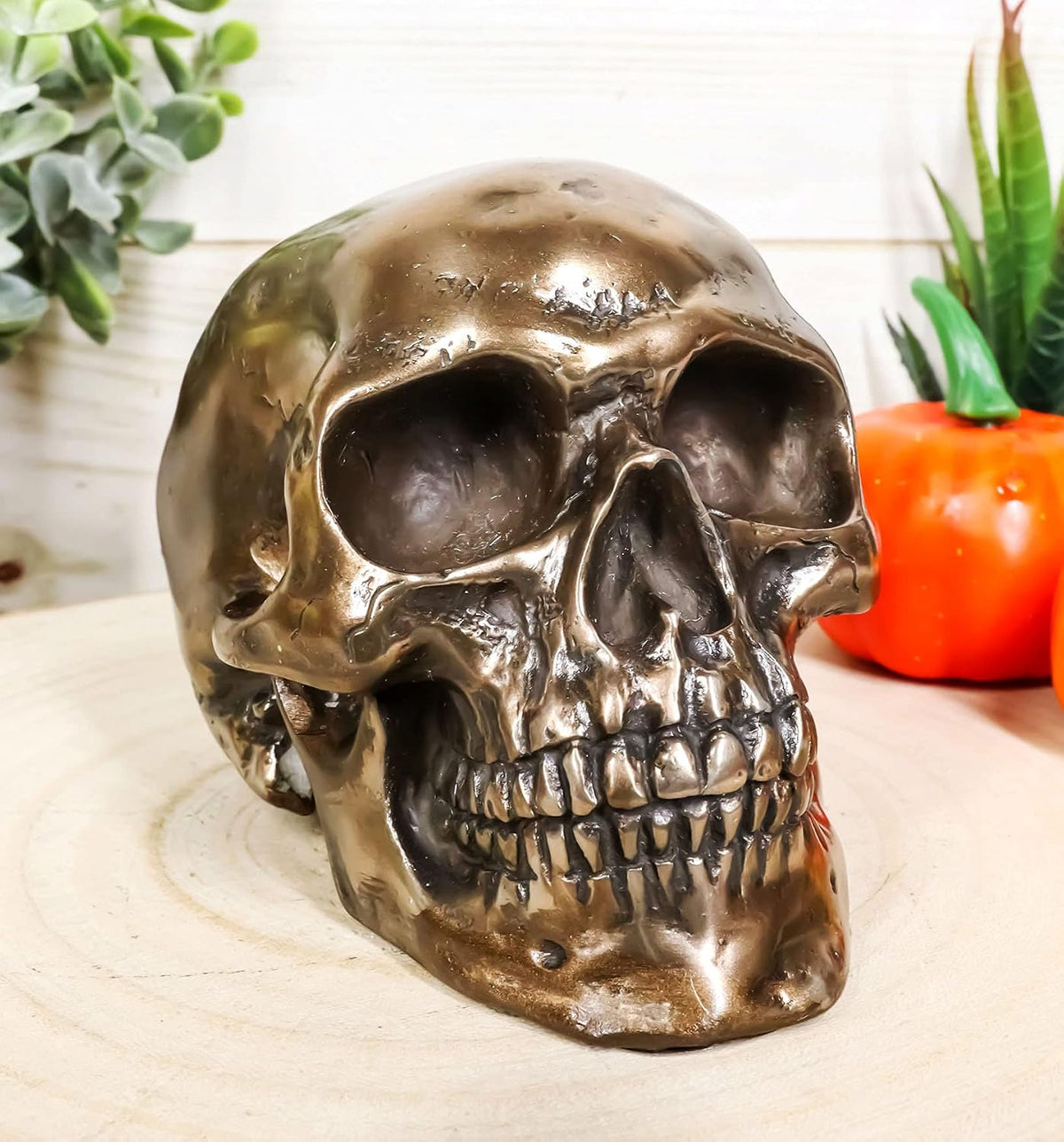 Small Bronzed Skull Statue — Bronze Powder Resin Figurine